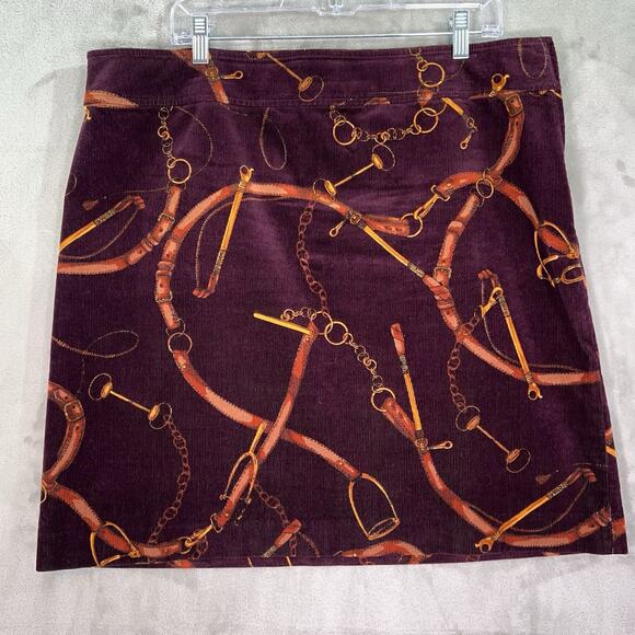 Talbots Equestrian Horsebit A-Line Corduroy Skirt Size 16 Burgundy Preppy Career - Picture 5 of 9